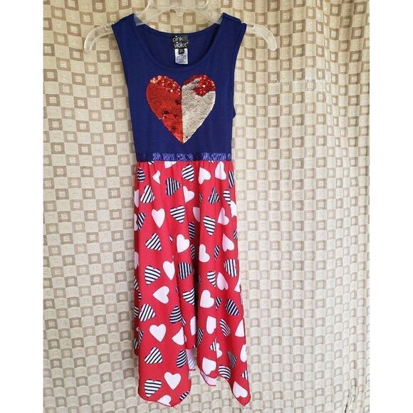 Girls Medium Dress Sleeveless Flip Sequin Heart Dress 7/8 Clearance - Picture 3 of 7